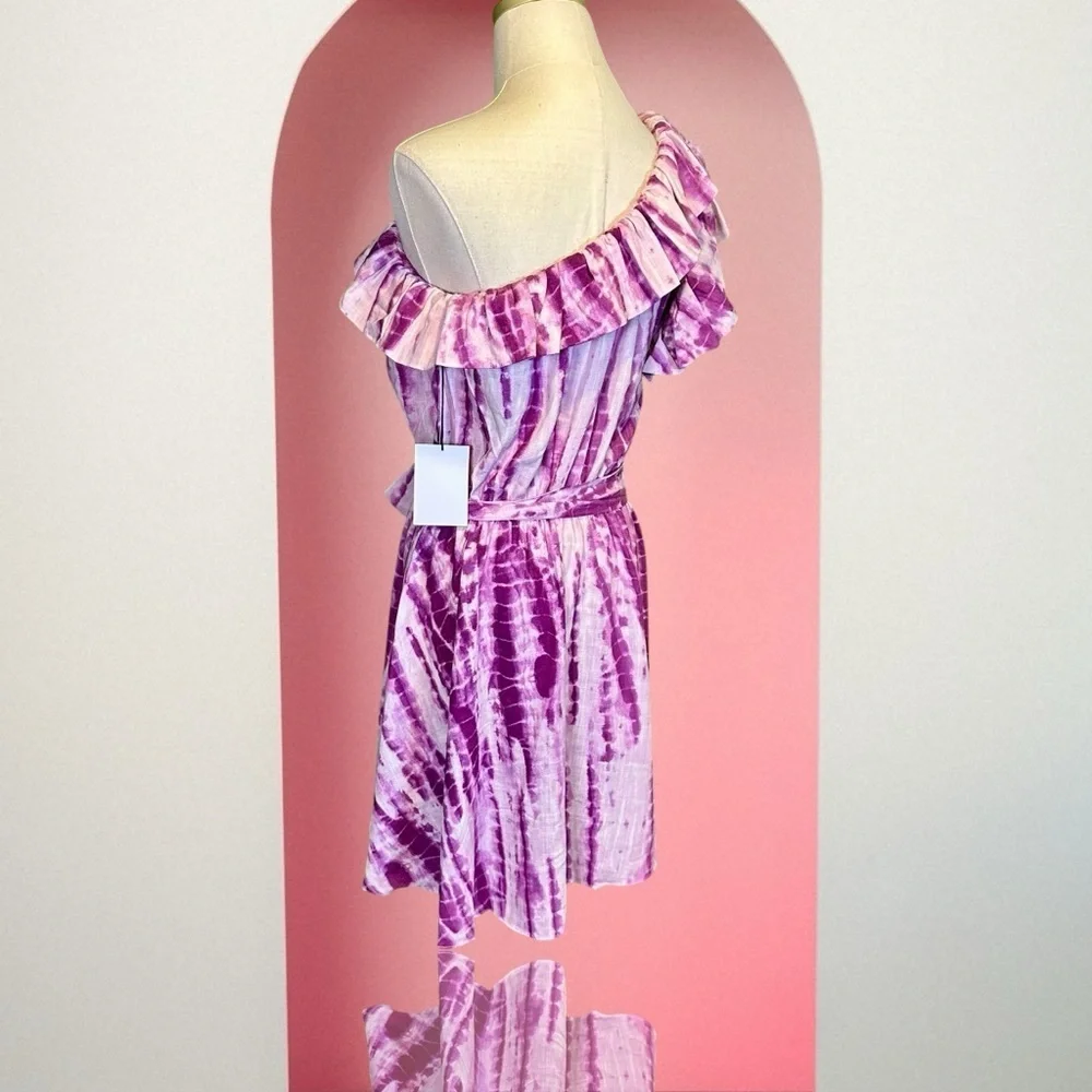 NWT LINI ‘Remi’ Ruffled Tie Dye Mini Dress in “Lavender & White” Size Small - Picture 8 of 15